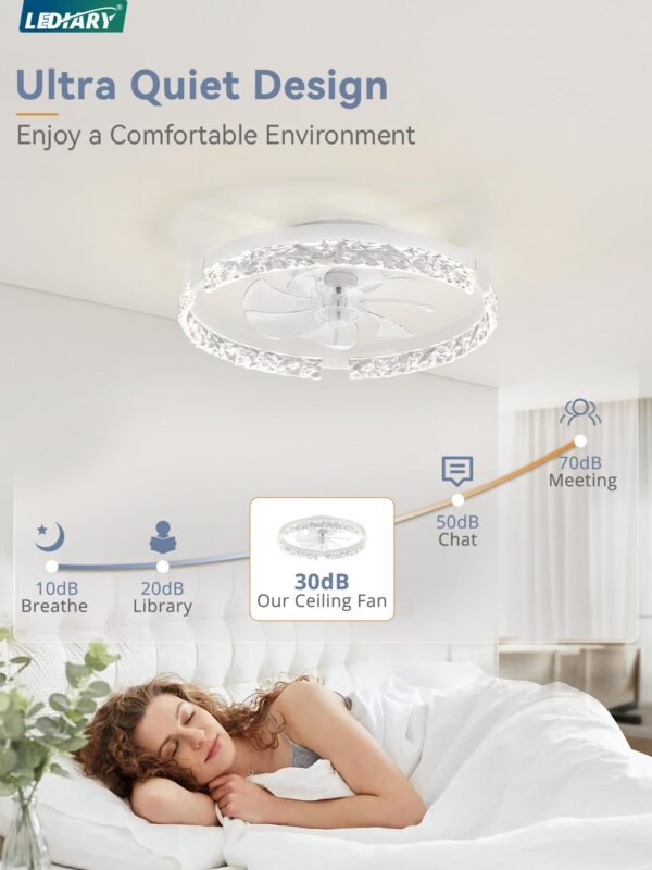 20 Inch Low Profile Ceiling Fans with Lights and Remote, Fandelier Ceiling Fan Flush Mount, 3000K-6000K Dimmable LED Fan Light - Image 26