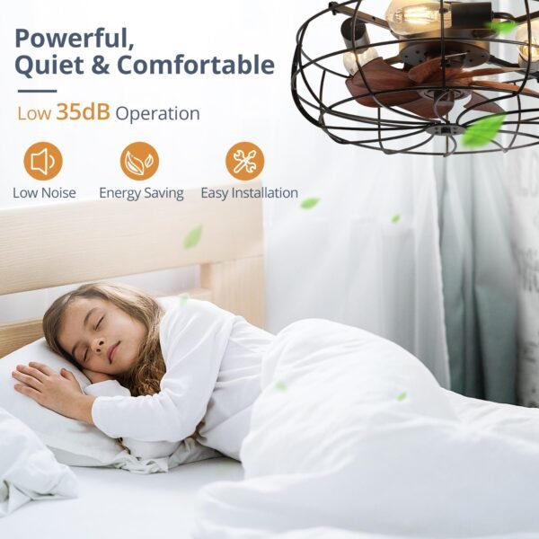 20" Caged Ceiling Fans with Lights and Remote, Flush Mount Bladeless Ceiling Fan Low Profile - Image 34