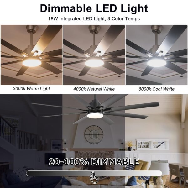 66 Inch Smart Ceiling Fans with Lights, Indoor/Outdoor Ceiling Fan with Light and Remote - Image 4
