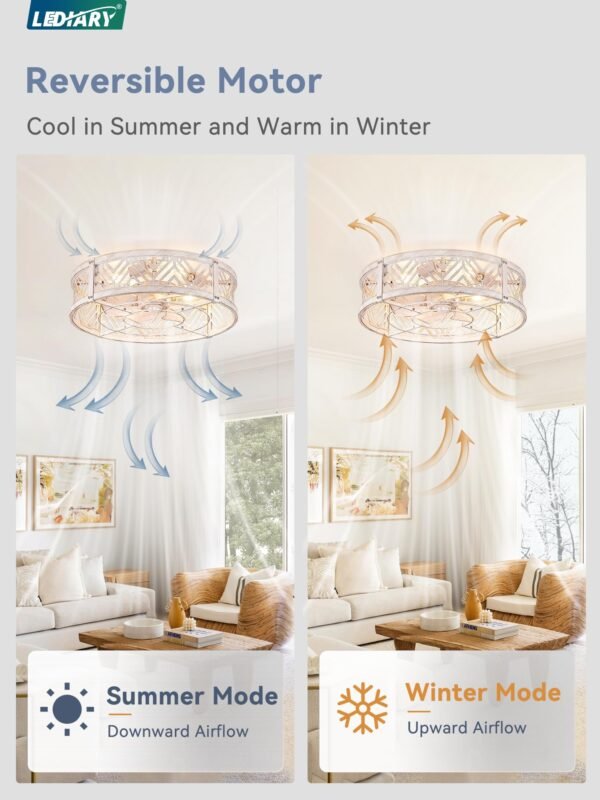 20" Caged Ceiling Fan with Light, Small Flush Mount Ceiling Fan with App - Image 37
