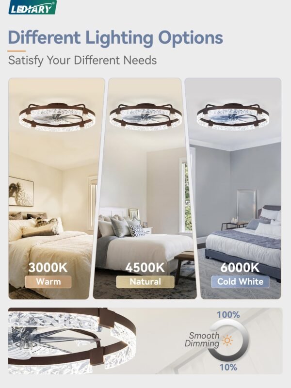 20 Inch Low Profile Ceiling Fans with Lights and Remote, Fandelier Ceiling Fan Flush Mount, 3000K-6000K Dimmable LED Fan Light - Image 54