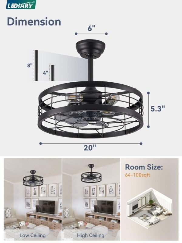 20 inch Fandelier Caged Ceiling Fan with Light, Bladeless Ceiling Fan with Remote - Image 27