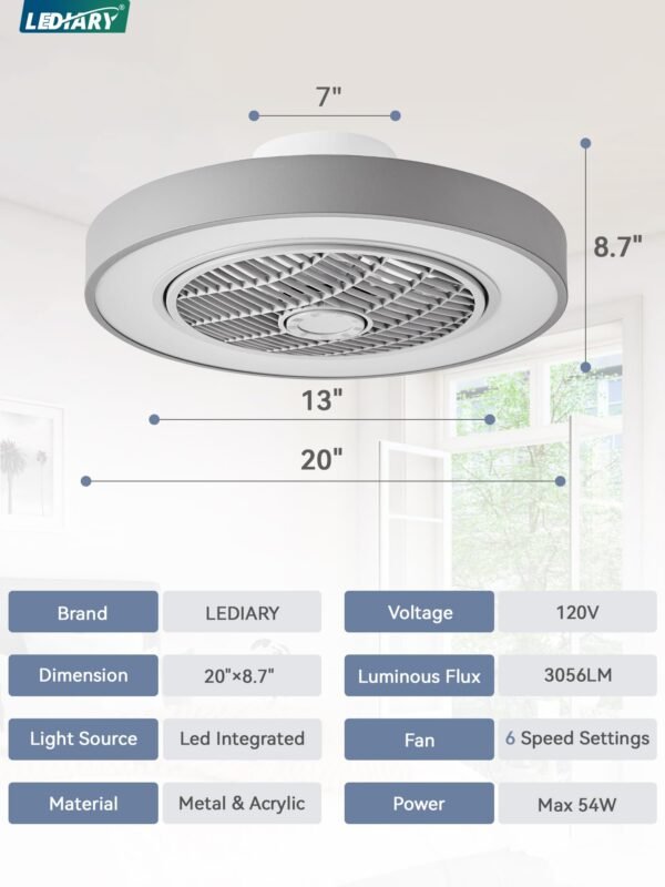 20 Inch Low Profile Ceiling Fan With Light, Led Bladeless Ceiling Fans - Image 34