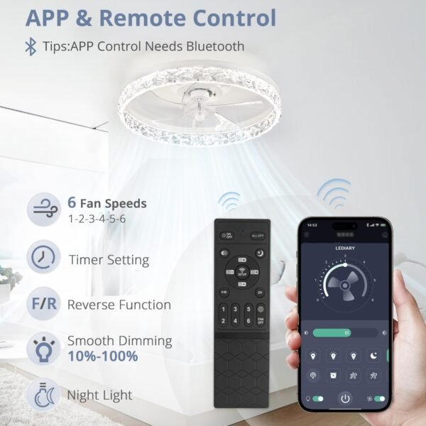 20" Modern Ceiling Fans with Lights and Remote, Dimmable Low Profile Ceiling Fan - Image 31
