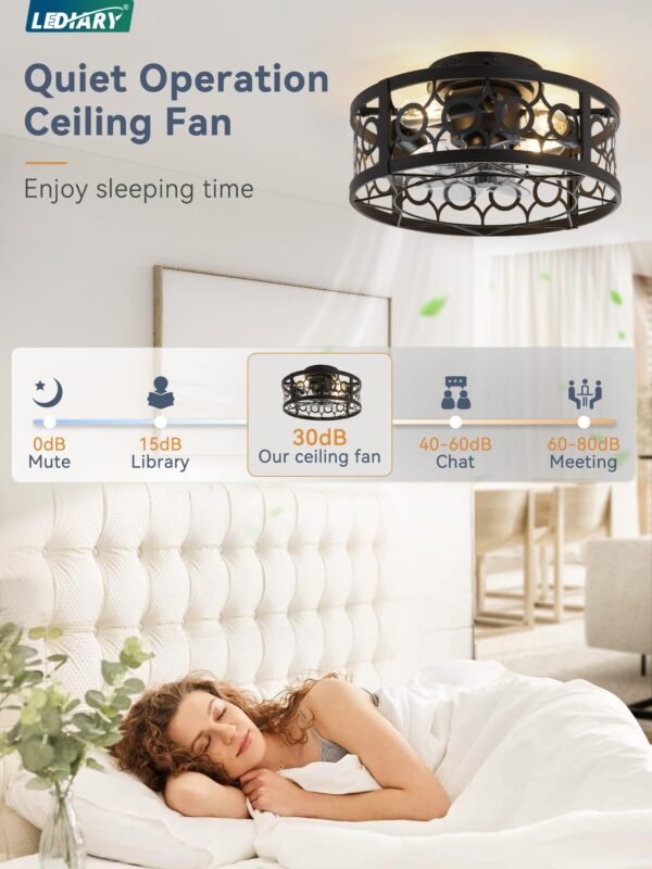 Caged Ceiling Fan with Light and Remote, 16in Small Low Profile Ceiling Fans with Lights - Image 37
