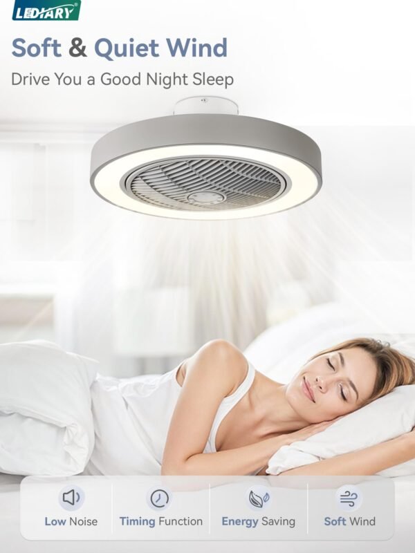 20 Inch Low Profile Ceiling Fan With Light, Led Bladeless Ceiling Fans - Image 67