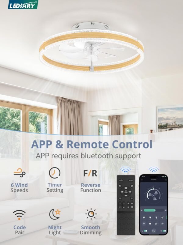 Ceiling Fans with Lights and Remote, 20'' Low Profile Ceiling Fan with Light, 3000-6000K Dimmable Fandelier Ceiling Fans - Image 2