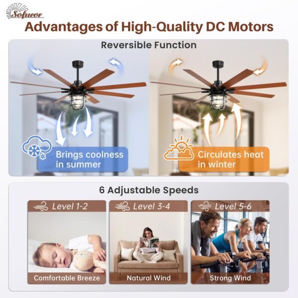 Ceiling Fans with Lights, 66 Inch Farmhouse Ceiling Fan with Light and Remote - Image 17