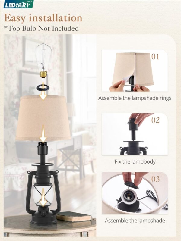 18.72" LED Vintage Lantern Flickering Flame Table Lamps for Bedrooms Set of 2, Small Farmhouse Rustic Vintage End Table Lamps - Image 18