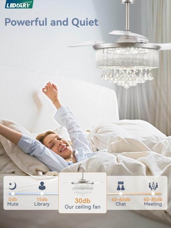 42 Inch Chandelier Ceiling Fans with Lights and Remote, Retractable Fandelier Ceiling Fan - Image 10