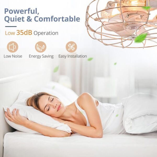 20" Caged Ceiling Fans with Lights and Remote, Flush Mount Bladeless Ceiling Fan Low Profile - Image 19
