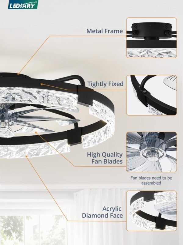 20 Inch Low Profile Ceiling Fans with Lights and Remote, Fandelier Ceiling Fan Flush Mount, 3000K-6000K Dimmable LED Fan Light - Image 51