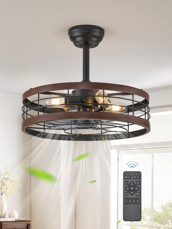 20 inch Fandelier Caged Ceiling Fan with Light, Bladeless Ceiling Fan with Remote - Image 29