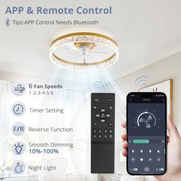 20" Modern Ceiling Fans with Lights and Remote, Dimmable Low Profile Ceiling Fan - Image 10