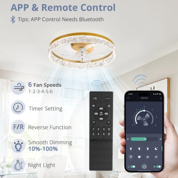 20" Modern Ceiling Fans with Lights and Remote, Dimmable Low Profile Ceiling Fan - Image 37