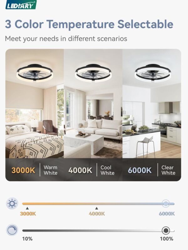 Ceiling Fans with Lights and Remote, 19.7 Inch Low Profile Ceiling Fan, 6 Speeds, Reversible - Image 2