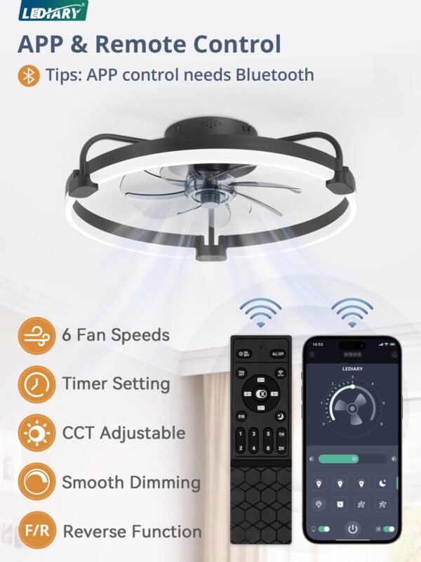 Ceiling Fans with Lights and Remote, 20'' Low Profile Ceiling Fan with Light, 3000-6000K Dimmable Fandelier LED Fan Light - Image 18