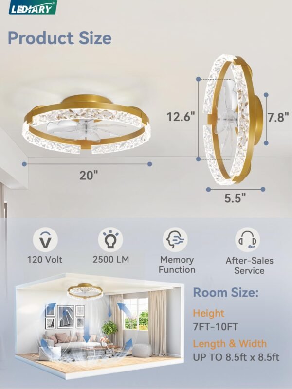 20 Inch Low Profile Ceiling Fans with Lights and Remote, Fandelier Ceiling Fan Flush Mount, 3000K-6000K Dimmable LED Fan Light - Image 82