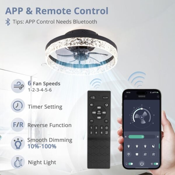 20" Modern Ceiling Fans with Lights and Remote, Dimmable Low Profile Ceiling Fan - Image 50