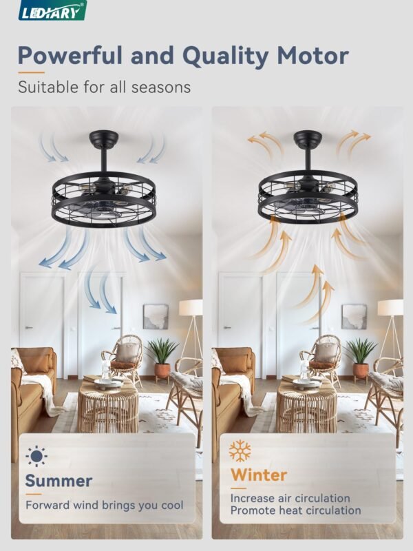 20 inch Fandelier Caged Ceiling Fan with Light, Bladeless Ceiling Fan with Remote - Image 24