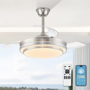 Retractable Ceiling Fans with Lights and Remote, 42 Inch Fandelier Ceiling Fans with LED Lighting