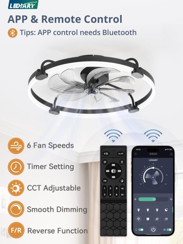 Ceiling Fans with Lights and Remote, 20'' Low Profile Ceiling Fan with Light, 3000-6000K Dimmable Fandelier LED Fan Light - Image 26