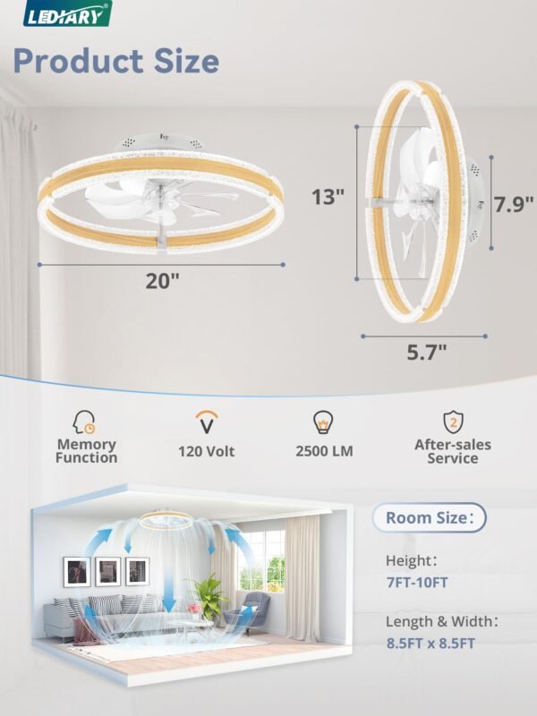 Ceiling Fans with Lights and Remote, 20'' Low Profile Ceiling Fan with Light, 3000-6000K Dimmable Fandelier Ceiling Fans - Image 7