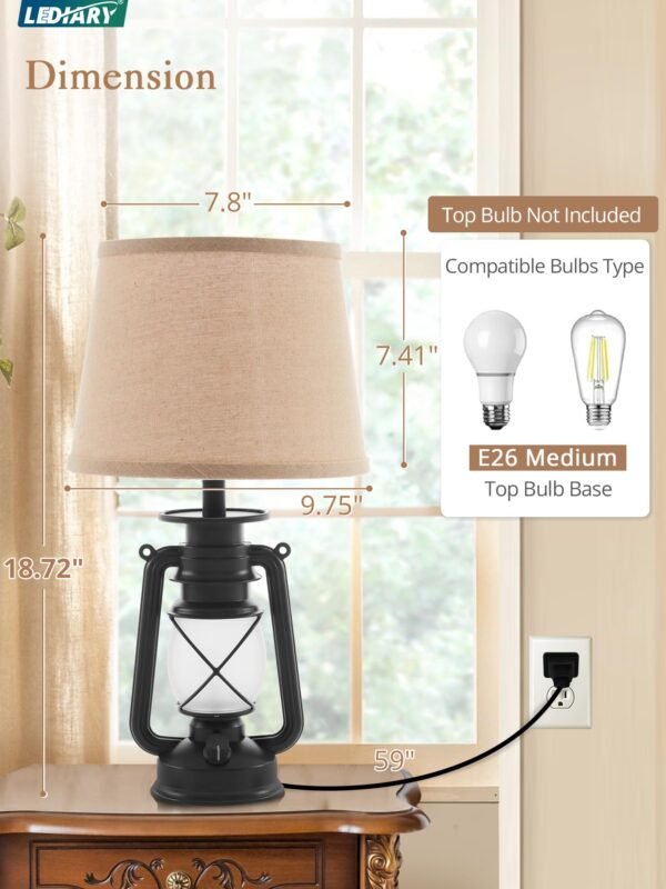 18.72" LED Vintage Lantern Flickering Flame Table Lamps for Bedrooms Set of 2, Small Farmhouse Rustic Vintage End Table Lamps - Image 17