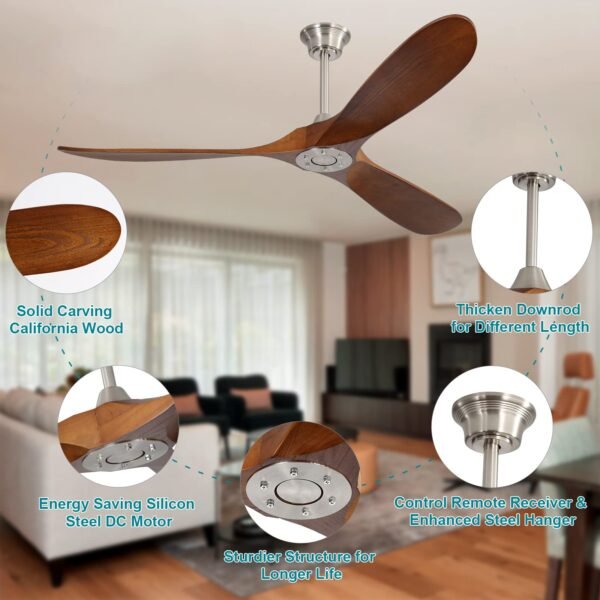 60" Ceiling Fan No Light, Smart Ceiling Fans Without Lights, Work with Alexa/Google, Reversible DC Motor, 6 Speed - Image 13
