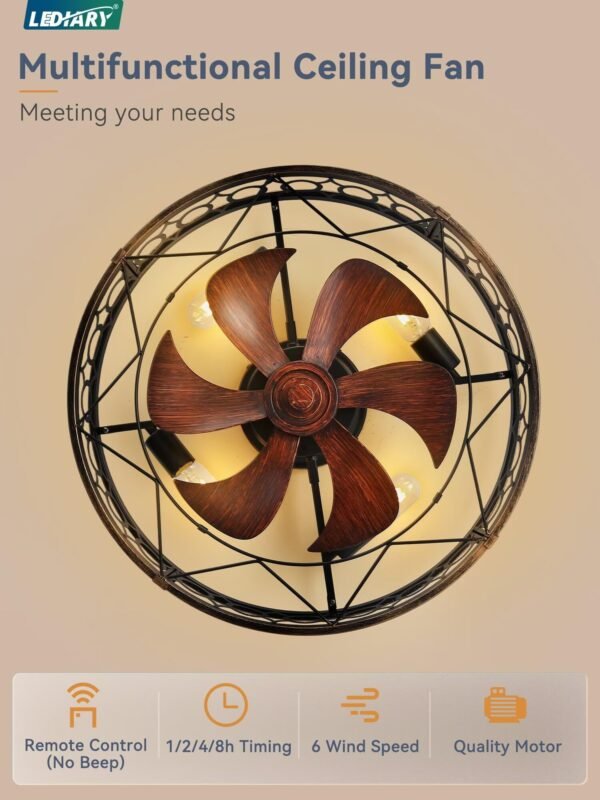 Caged Ceiling Fan with Light and Remote, 16in Small Low Profile Ceiling Fans with Lights - Image 18