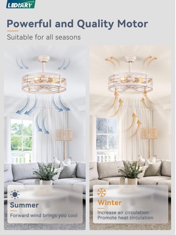 20 inch Fandelier Caged Ceiling Fan with Light, Bladeless Ceiling Fan with Remote - Image 3