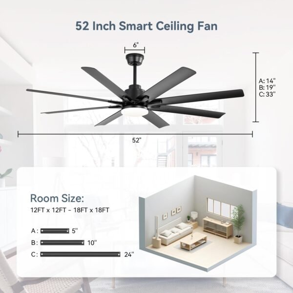 52 Inch Ceiling Fans with Lights, Smart Indoor/Outdoor Ceiling Fan With Remote - Image 2
