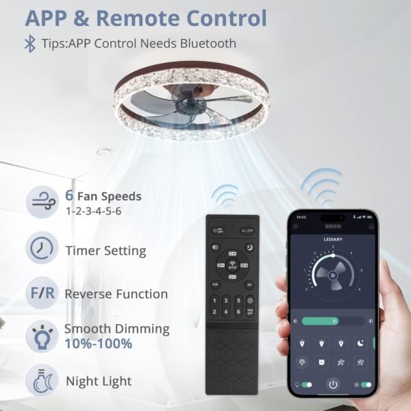 20" Modern Ceiling Fans with Lights and Remote, Dimmable Low Profile Ceiling Fan - Image 44