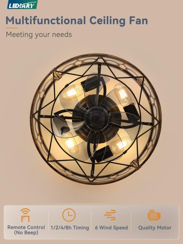 Caged Ceiling Fan with Light and Remote, 16in Small Low Profile Ceiling Fans with Lights - Image 46
