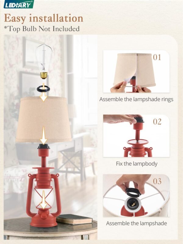 18.72" LED Vintage Lantern Flickering Flame Table Lamps for Bedrooms Set of 2, Small Farmhouse Rustic Vintage End Table Lamps - Image 12