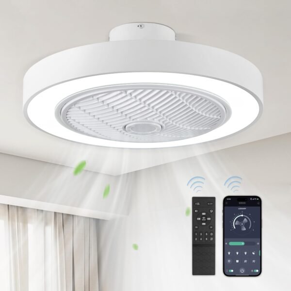 20 Inch Low Profile Ceiling Fan With Light, Led Bladeless Ceiling Fans - Image 8