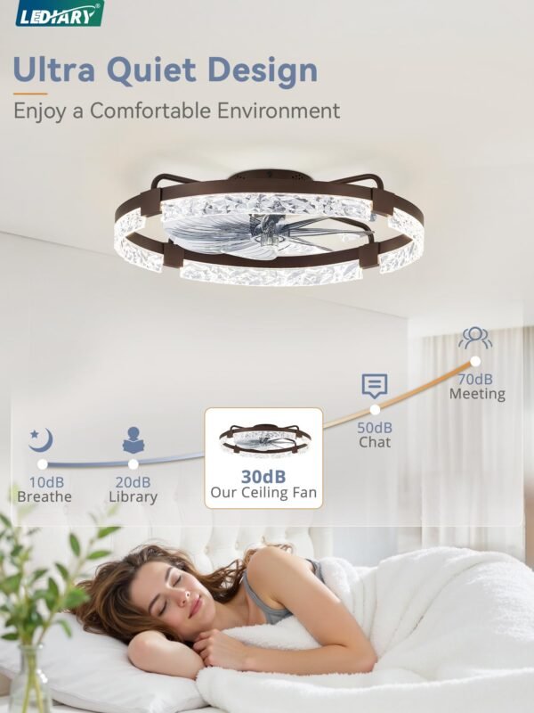 20 Inch Low Profile Ceiling Fans with Lights and Remote, Fandelier Ceiling Fan Flush Mount, 3000K-6000K Dimmable LED Fan Light - Image 56