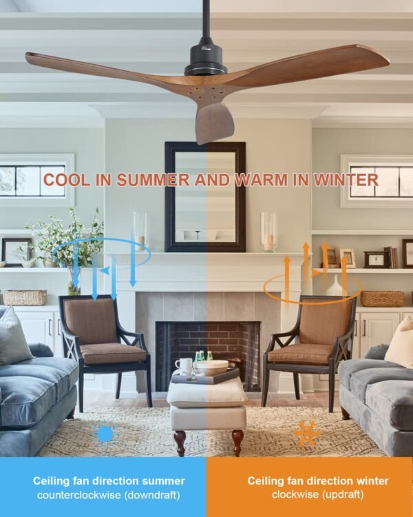 52 Inch Solid Wood Ceiling Fans With Lights, Low Profile Ceiling Fan with Light and Remote - Image 66