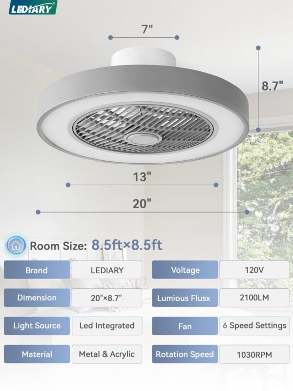 20 Inch Low Profile Ceiling Fan With Light, Led Bladeless Ceiling Fans - Image 27