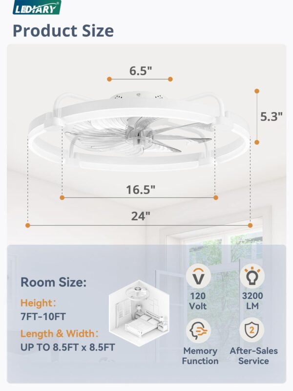 Ceiling Fans with Lights and Remote, 20'' Low Profile Ceiling Fan with Light, 3000-6000K Dimmable Fandelier LED Fan Light - Image 14