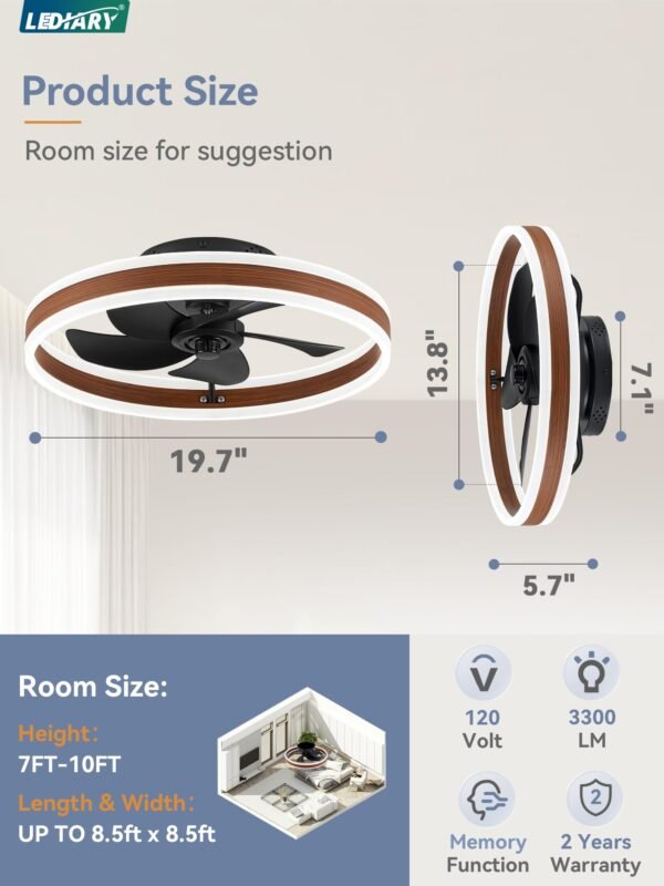 Low Profile Ceiling Fans with Lights, Flush Mount Modern Ceiling Fan and Remote Control - Image 14