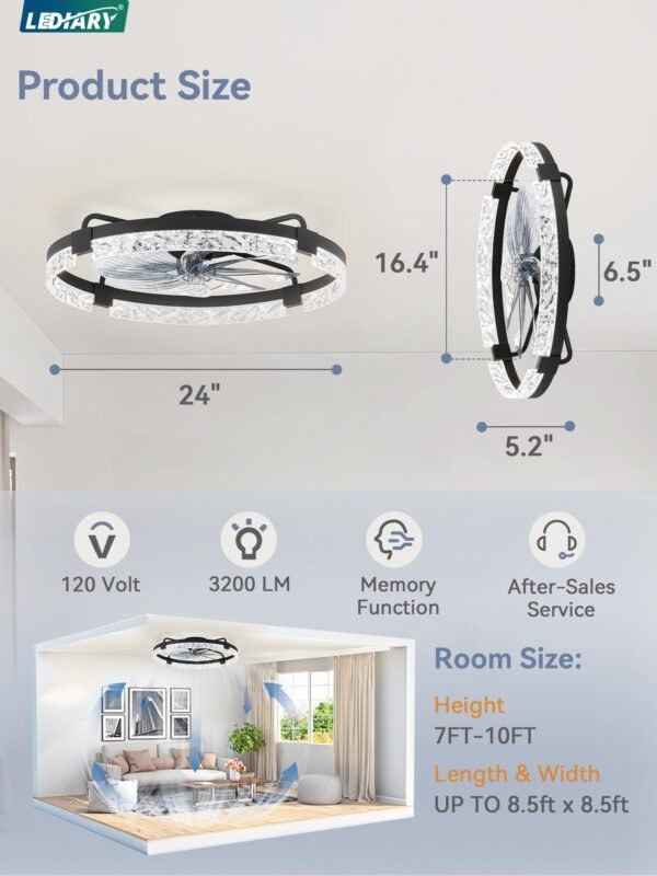 20 Inch Low Profile Ceiling Fans with Lights and Remote, Fandelier Ceiling Fan Flush Mount, 3000K-6000K Dimmable LED Fan Light - Image 50