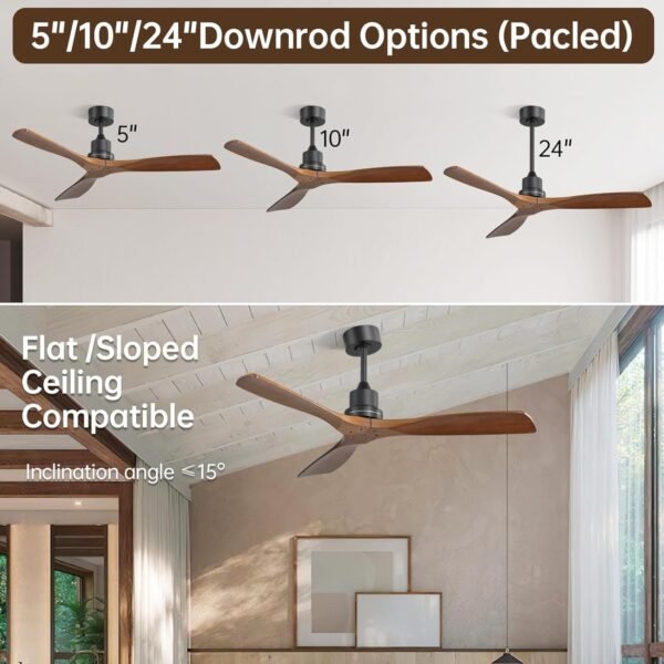 52 Inch Solid Wood Ceiling Fans With Lights, Low Profile Ceiling Fan with Light and Remote - Image 65