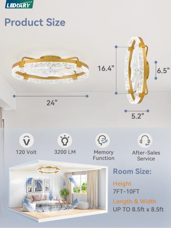20 Inch Low Profile Ceiling Fans with Lights and Remote, Fandelier Ceiling Fan Flush Mount, 3000K-6000K Dimmable LED Fan Light - Image 74