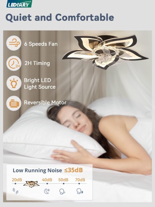 Flower Ceiling Fans with Lights, Small 27 Inch Modern Low Profile Ceiling Fan, Dimmable LED Ceiling Light Fixture - Image 10