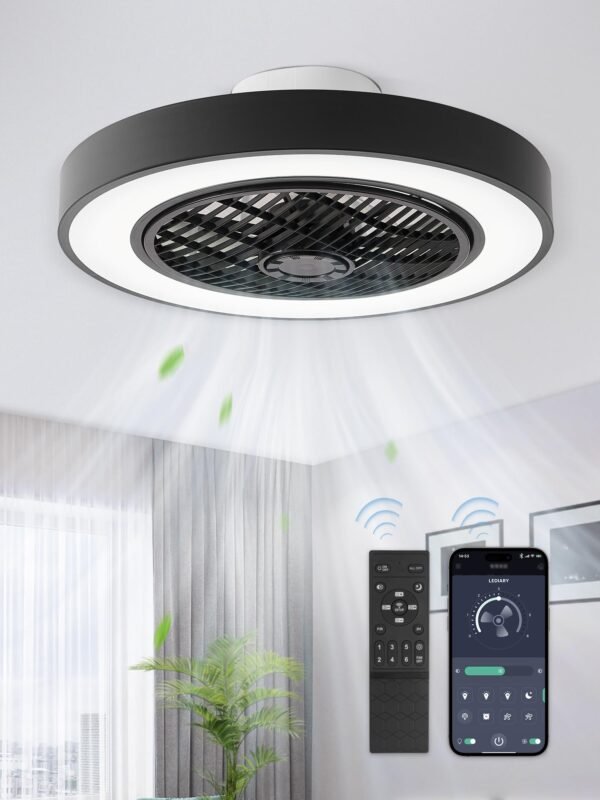 20 Inch Low Profile Ceiling Fan With Light, Led Bladeless Ceiling Fans - Image 15