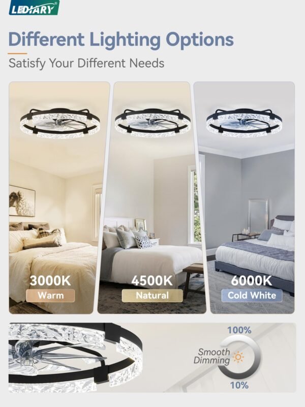 20 Inch Low Profile Ceiling Fans with Lights and Remote, Fandelier Ceiling Fan Flush Mount, 3000K-6000K Dimmable LED Fan Light - Image 46