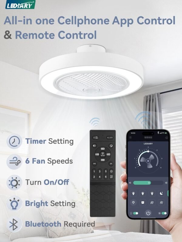 20 Inch Low Profile Ceiling Fan With Light, Led Bladeless Ceiling Fans - Image 12