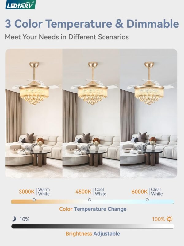 42 Inch Chandelier Ceiling Fans with Lights and Remote, Retractable Fandelier Ceiling Fan - Image 2