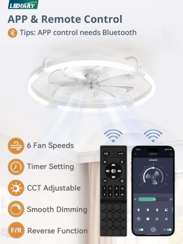 Ceiling Fans with Lights and Remote, 20'' Low Profile Ceiling Fan with Light, 3000-6000K Dimmable Fandelier LED Fan Light - Image 10